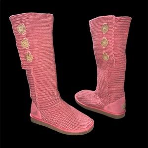UGG Pink Knit Button Winter Boots